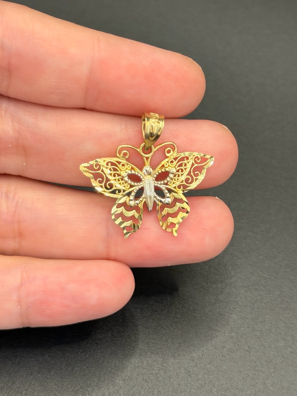 10K Solid Gold Butterfly Charm Pendant